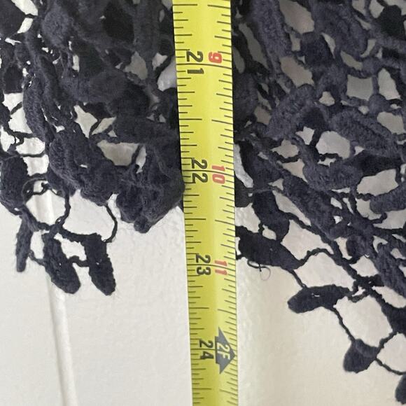 Navy Crochet Cotton Top L Boho Beachy Mesh Knit Festival Layering Shirt - Picture 7 of 7